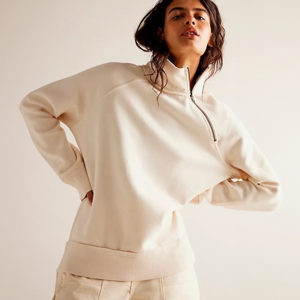 Free People Just a Game Half-Zip Pullover Sweater Asymm Zip Cowl Neck | Size L